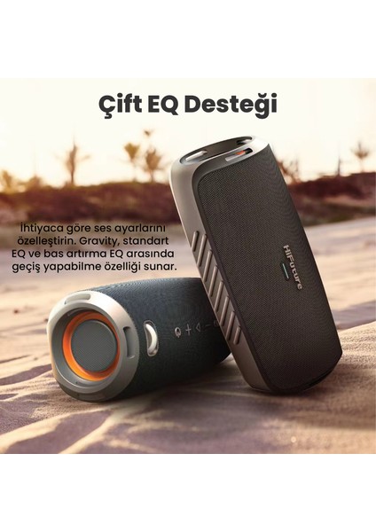 Gravity RGB Aydınlatmalı IPX7 Su Geçirmez 4000mAh Batarya Bluetooth 5.3 45W Taşınabilir Stereo TWS Hoparlör Siyah