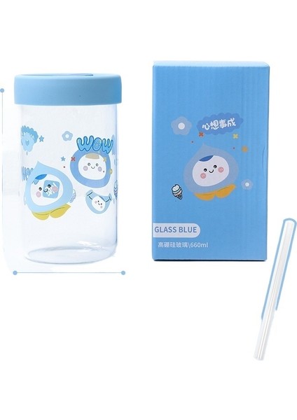 Yüksek Borosilikat Renkli Cam Su Bardağı Pipetli Bardak Silikon Kapak (Yurt Dışından)