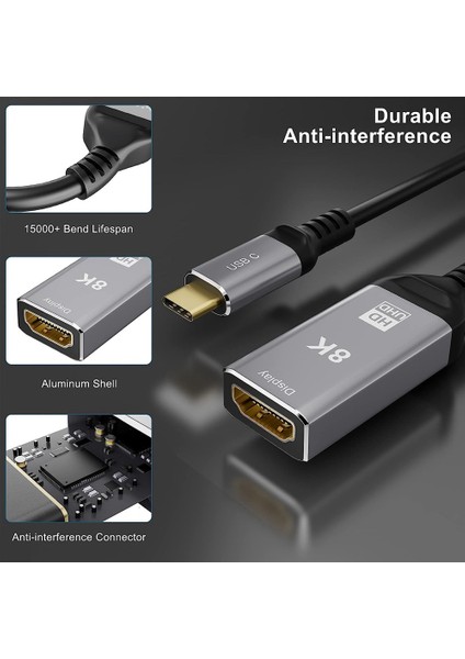 USB C - HDMI Uyumlu Adaptör 4K 120HZ,8K 60HZ Adaptör (Yurt Dışından)