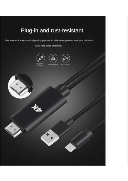 2'si 1 Arada USB C 3.1 Type-C - HDMI Uyumlu 4K 30Hz Adaptör Kablosu (Yurt Dışından)