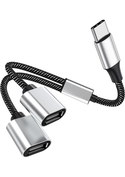 USB C'den USB Otg Adaptör Kablosu Tip C'ye 2 Usb'ye (Yurt Dışından)