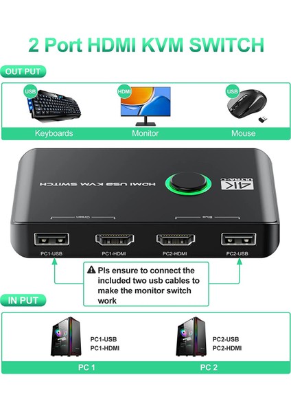 Bilgisayar Için 4K Kvm USB HDMI Uyumlu Anahtarlar, 4K@60Hz Desteği (Yurt Dışından)