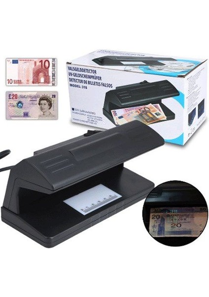 Counterfeıt Detector Para Tespit Cihazı Makinesi Kontrol Dedektörü Aleti Mor Işıklı Elektrikli (Lisinya)