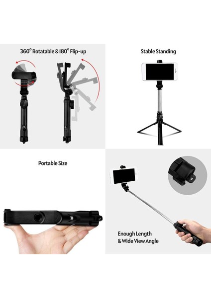 Selfie Video Kaydı Canlı Yayın Için Genişletilebilir Tripod Standı (Yurt Dışından)