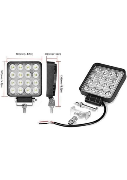 16 LED Kare 48W Traktör Sis ve Çalışma Lambası 2 Adet modelleri