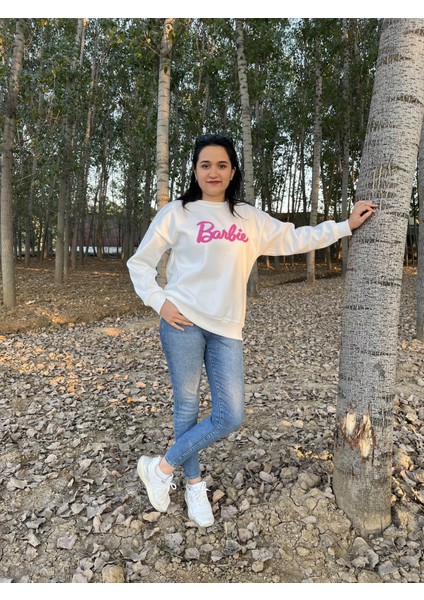 Bisiklet Yaka Barbie Baskılı Sweatshirt /kazak