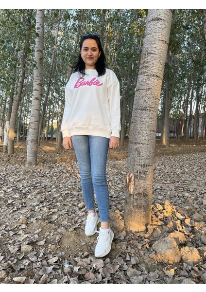 Bisiklet Yaka Barbie Baskılı Sweatshirt /kazak