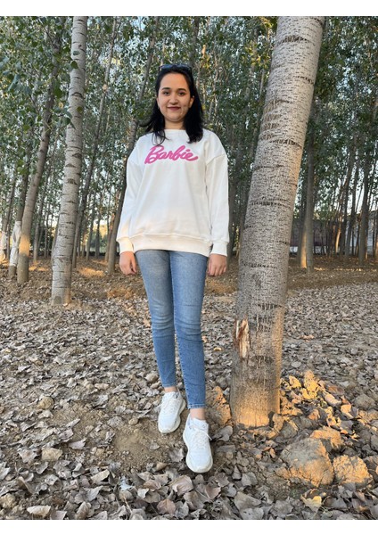 Bisiklet Yaka Barbie Baskılı Sweatshirt /kazak