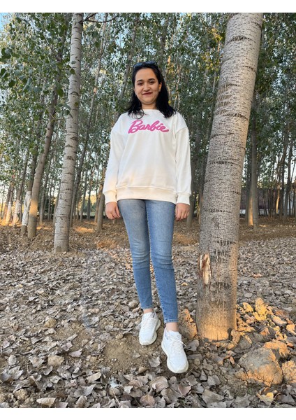 Bisiklet Yaka Barbie Baskılı Sweatshirt /kazak