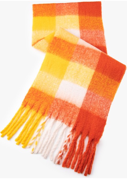 Atkı Püsküllü Yumuşak Dokulu Kareli