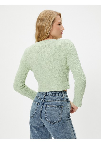 Basic Peluş Crop Kazak Uzun Kollu Yuvarlak Yaka fırsatları