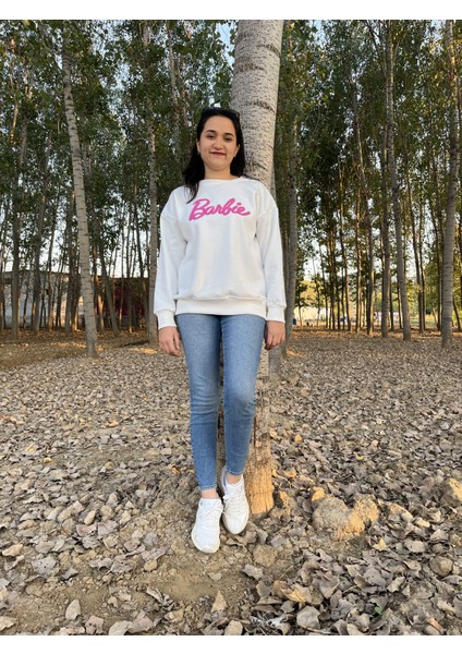 Bisiklet Yaka Barbie Baskılı Sweatshirt /kazak