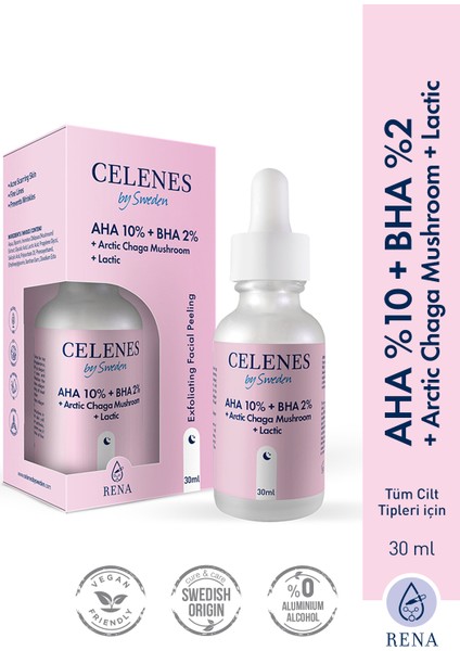 Celenes Aha 10 + Bha 2 + Arctic Chaga Mushroom + Lactic Yüz Serumu