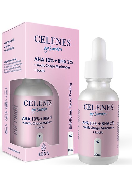 Celenes Aha 10 + Bha 2 + Arctic Chaga Mushroom + Lactic Yüz Serumu