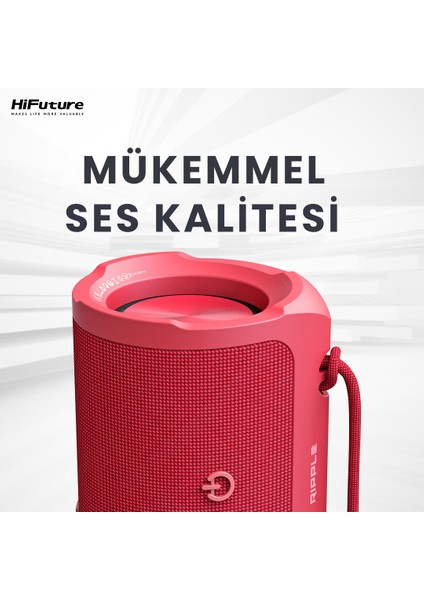 Ripple Kablosuz Bluetooth 5.3 IPX7 Su Geçirmez 4000mAh Batarya 30W Taşınabilir Stereo TWS Hoparlör Kırmızı