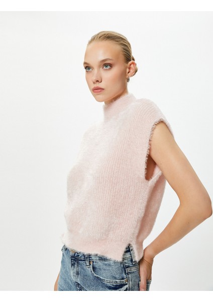 Peluş Süveter Dik Yaka Örgü