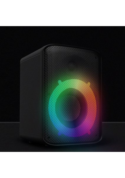 Event Bluetooth IPX4 Su Geçirmez RGB Aydınlatmalı BT/AUX/USB Mikrofon Özellikli Taşınabilir 80W Stereo Hoparlör Siyah