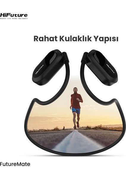 FutureMate Kablosuz Bluetooth 5.3 Open Ear IPX5 Su Geçirmez Çevre Gürültüsü Engelleme ENC 4 Mikrofonlu Kulak İçi Kulaklık Siyah