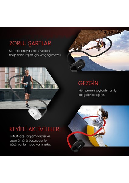 FutureMate Kablosuz Bluetooth 5.3 Open Ear IPX5 Su Geçirmez Çevre Gürültüsü Engelleme ENC 4 Mikrofonlu Kulak İçi Kulaklık Siyah