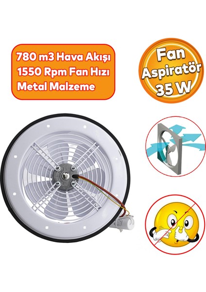 Vantilatör Banyo Wc Işyeri Havalandırma Aspiratörü Fanı Kirli Hava Kötü Koku Metal 200 mm