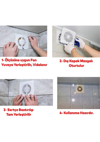 Vantilatör Banyo Wc Işyeri Havalandırma Aspiratörü Fanı Kirli Hava Kötü Koku Metal 200 mm indirimleri