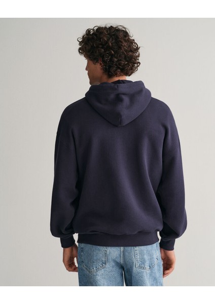 Erkek Lacivert Relaxed Fit Kapüşonlu Logolu Sweatshirt 2007068.433