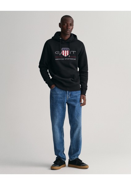 Erkek Siyah Regular Fit Kapüşonlu Logolu Sweatshirt 2047082.5