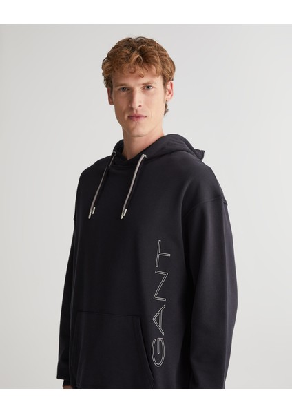 Erkek Siyah Regular Fit Kapüşonlu Logolu Sweatshirt 2523341T.5