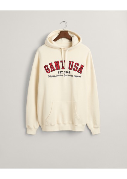 Erkek Krem Relaxed Fit Kapüşonlu Logolu Sweatshirt 2007068.130