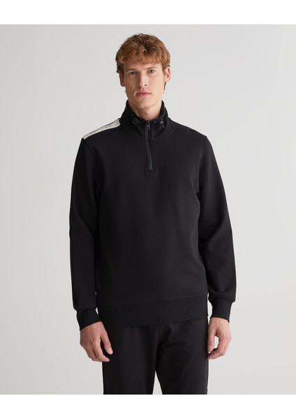 Erkek Siyah Regular Fit Yarım Fermuarlı Logolu Sweatshirt 2523343T.5