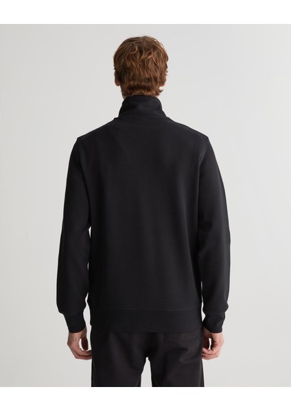 Erkek Siyah Regular Fit Yarım Fermuarlı Logolu Sweatshirt 2523343T.5