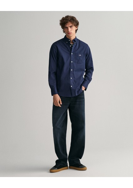 Erkek Lacivert Regular Fit Düğmeli Yaka Logolu Gömlek 3000100.410 indirimleri