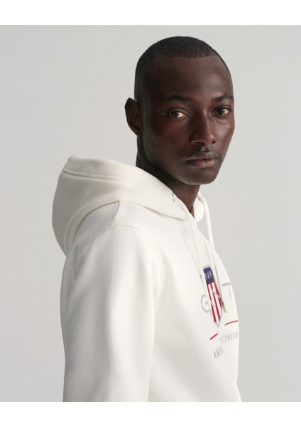 Erkek Krem Regular Fit Kapüşonlu Logolu Sweatshirt 2047082.113