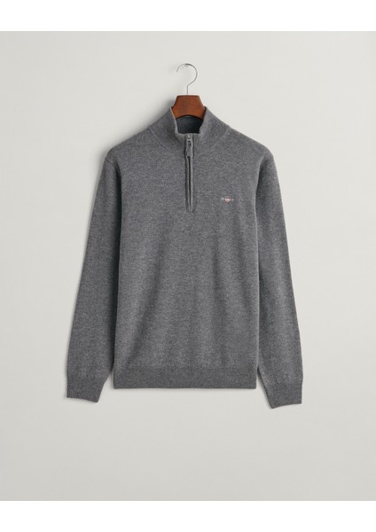 Erkek Gri Regular Fit Yarım Fermuarlı Kazak 87213.90