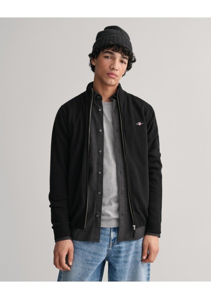 Erkek Siyah Regular Fit Fermuarlı Kazak 87214.5