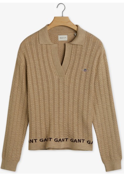 Kadın Bej Regular Fit Klasik Yaka Desenli Kazak 48923331T.248