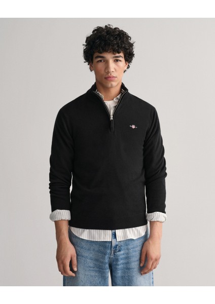 Erkek Siyah Regular Fit Yarım Fermuarlı Kazak 87213.5