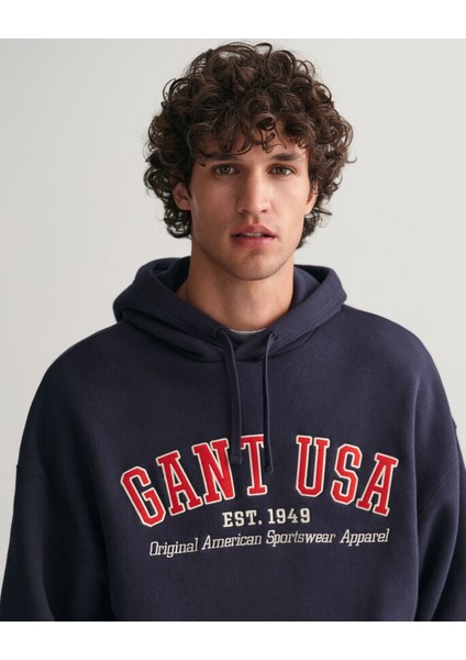 Erkek Lacivert Relaxed Fit Kapüşonlu Logolu Sweatshirt 2007068.433