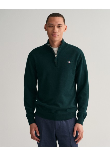 Erkek Yeşil Regular Fit Yarım Fermuarlı Kazak 87213.374