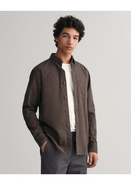 Erkek Kahverengi Regular Fit Düğmeli Yaka Gömlek 3230199.349