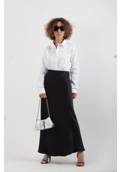 Siyah Saten Maxi Boy Etek