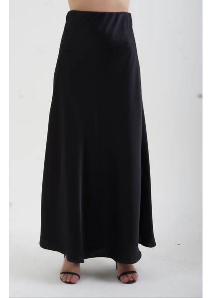 Siyah Saten Maxi Boy Etek modelleri