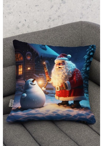 Yılbaşı Temalı Noel Baba ve Kardan Adam Fotoğraflı Dijital Baskılı Dekoratif Kırlent - Yastık Kılıfı fiyatları