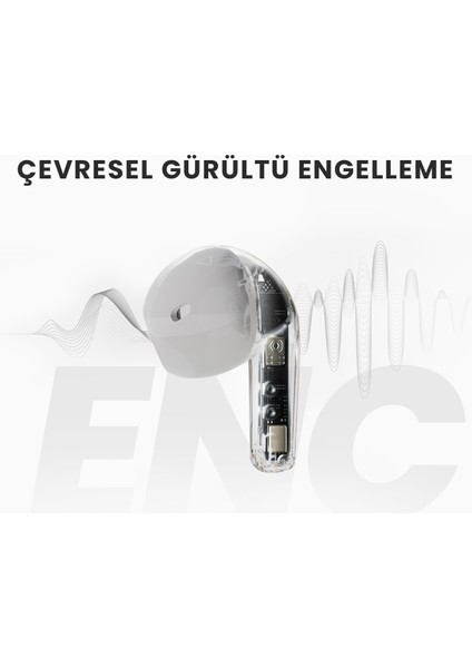 FlyBuds 3 Kablosuz Bluetooth 5.3 IPX5 Su Geçirmez Çevresel Gürültü Engelleme ENC 4 Mikrofonlu TWS Kulak İçi Kulaklık Beyaz