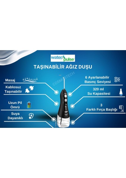 Kablosuz Pro V580 Water Flosser 320ml Taşınabilir Diş/Protez Bakım Ve Ağız Duşu Siyah