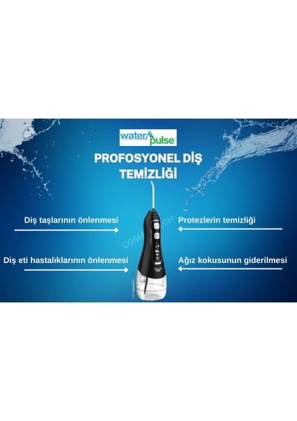 Kablosuz Pro V580 Water Flosser 320ml Taşınabilir Diş/Protez Bakım Ve Ağız Duşu Siyah