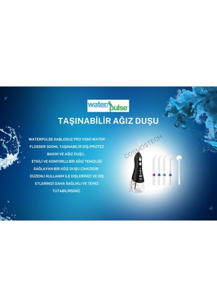 Kablosuz Pro V580 Water Flosser 320ml Taşınabilir Diş/Protez Bakım Ve Ağız Duşu Siyah