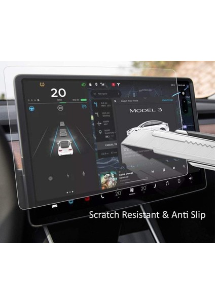 Tesla Model 3 ve Model Y 15 Inç Navigasyon Multimedya Uyumlu 9h Nano Ekran Koruyucu