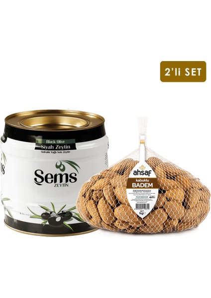 Yağlı Sele Siyah Zeytin 2 kg (261-290) - Kabuklu Badem 1 kg File