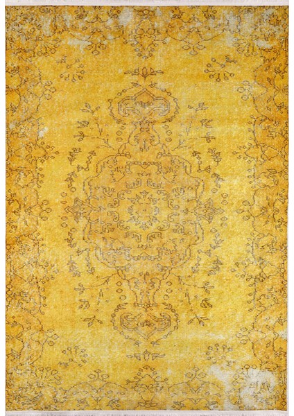 Celyabinsk Sarı Eskitme Polyester Dijital Baskı Halı